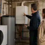 Chaudière gaz interdite en rénovation : comment adapter son installation avant l'échéance Technicien montrant une chaudière murale à cliente