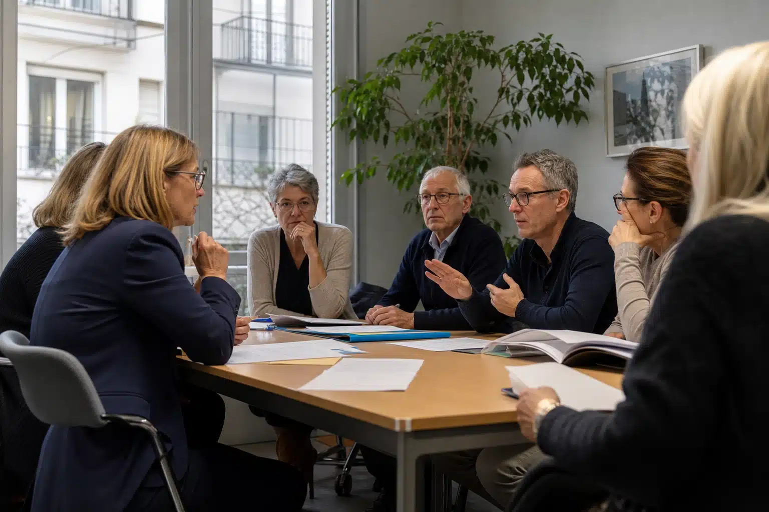 Groupe de personnes en réunion autour d'une table